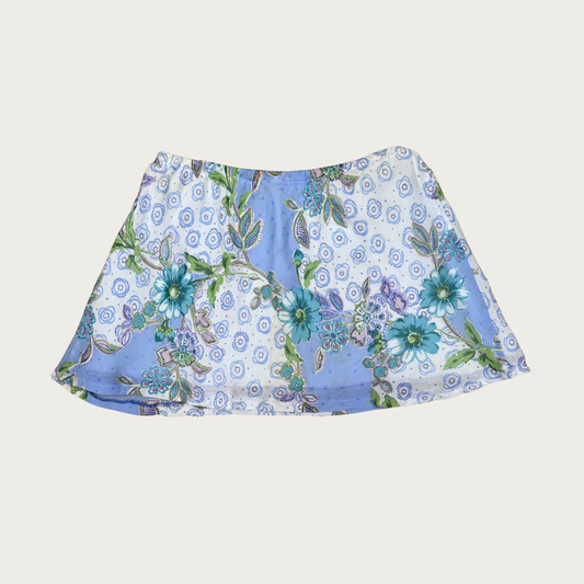 (S/M) Custom Reworked Vintage Blue Floral Print Mini Skirt