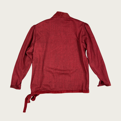 (L) 80s Red Asymmetrical Button Up Blouse
