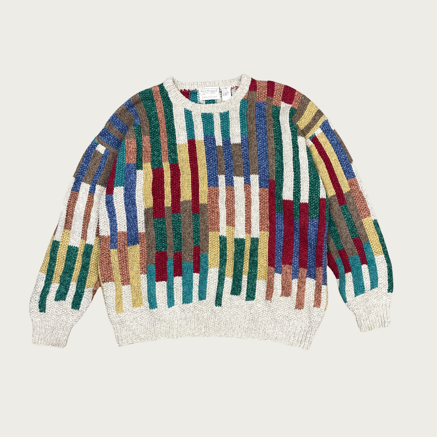 (XL) Hand Knitted Striped Color Block Sweater