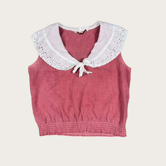 (M) 60s/70s Red Sailor Collar Sleeveless Blouse