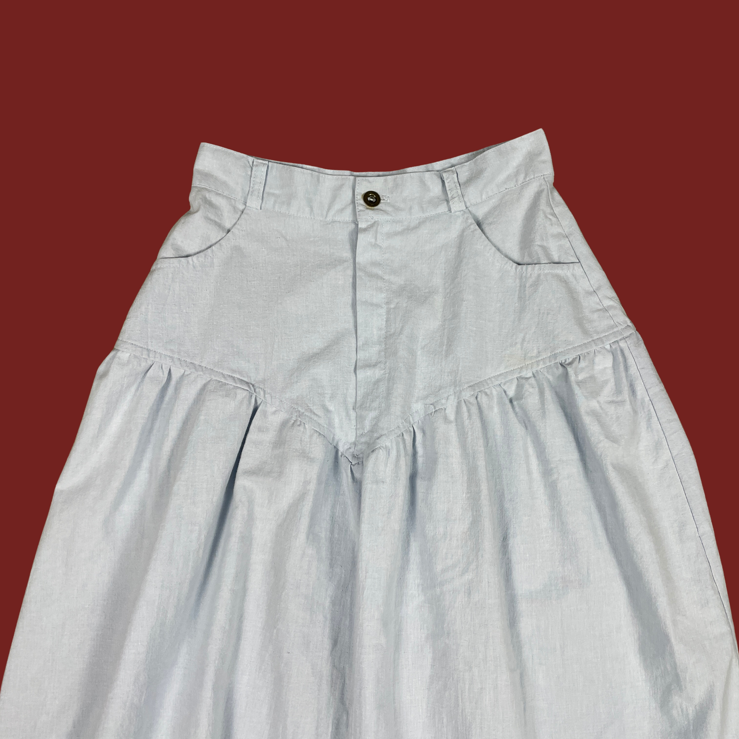 (26") 70s/80s Light Blue Eyelet Trim Midi Skirt