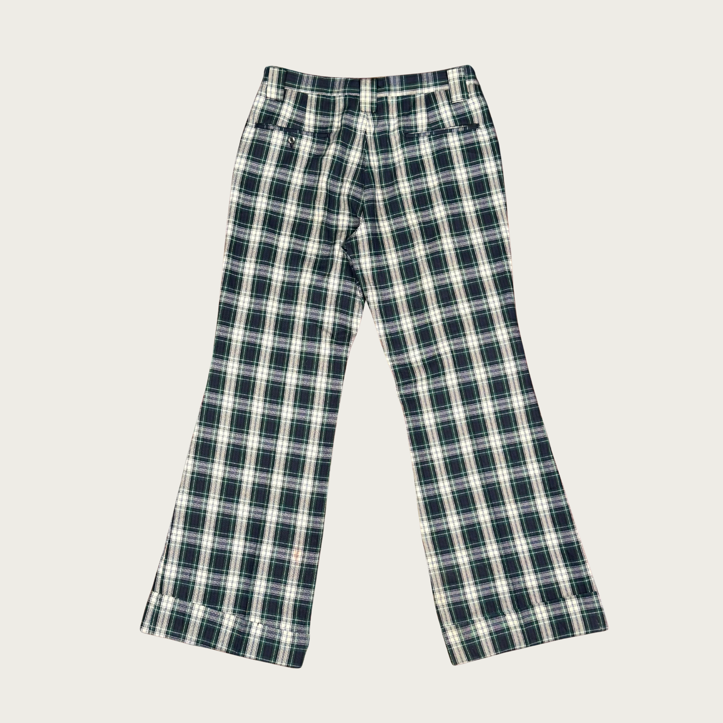 (31x30") 70s Green/Navy Plaid Flares