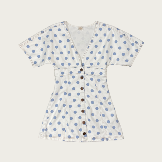 (M) Billabong x Wrangler Polka Dot Denim Button Up Mini Dress