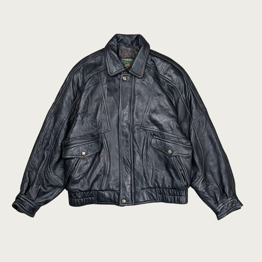 (L) Black Leather Bomber Jacket