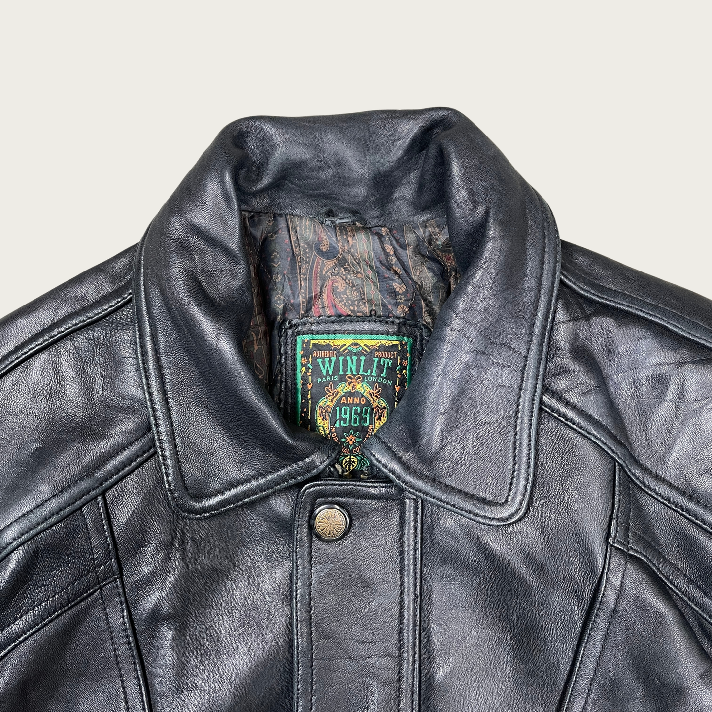 (L) Black Leather Bomber Jacket