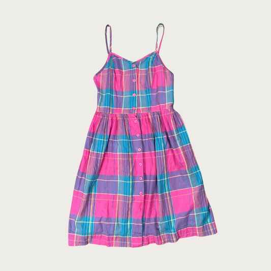 (M) Vintage Multicolor Plaid Button Front Midi Dress