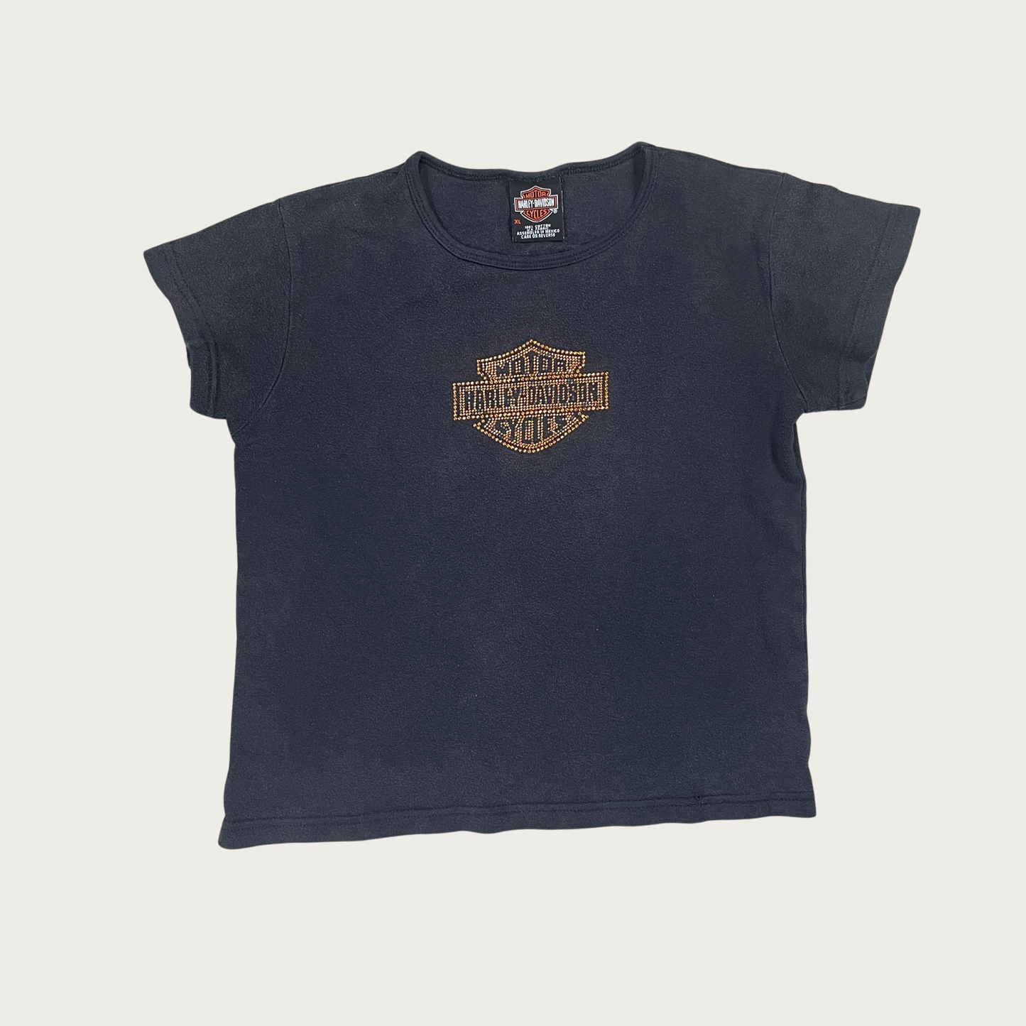 (L) Harley Davidson Bedazzled Baby Tee