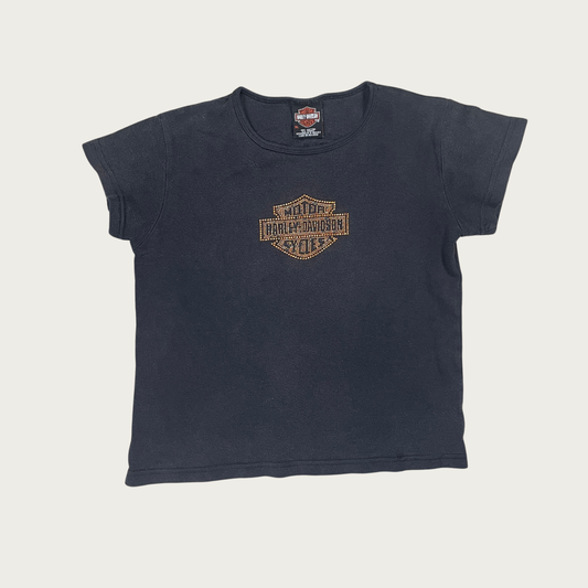 (L) Harley Davidson Bedazzled Baby Tee