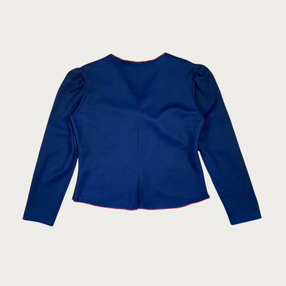 (M) 60s/70s Navy Blue Oversized Collar Contrast Stitch Top