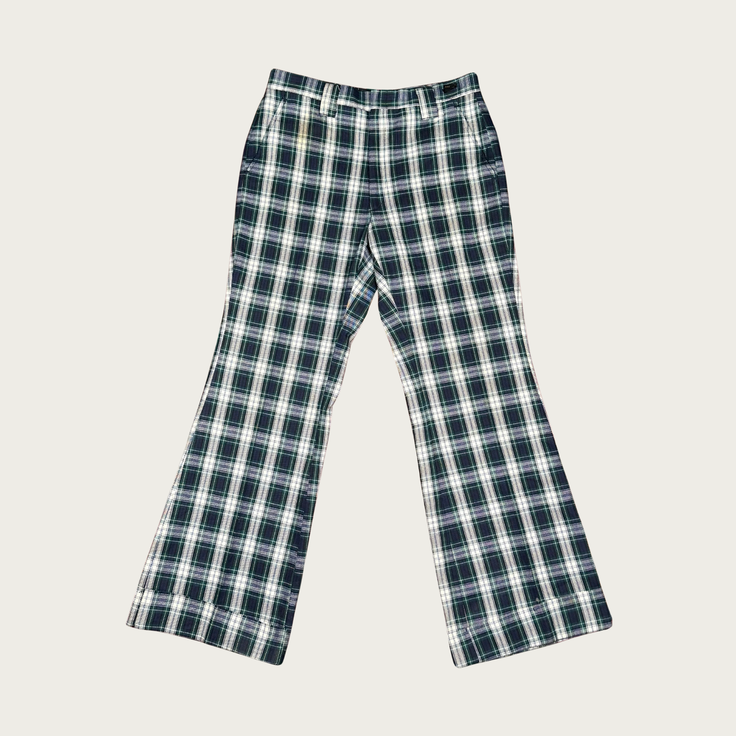 (31x30") 70s Green/Navy Plaid Flares