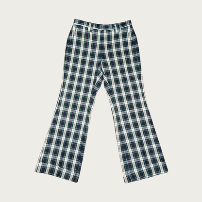 (31x30") 70s Green/Navy Plaid Flares
