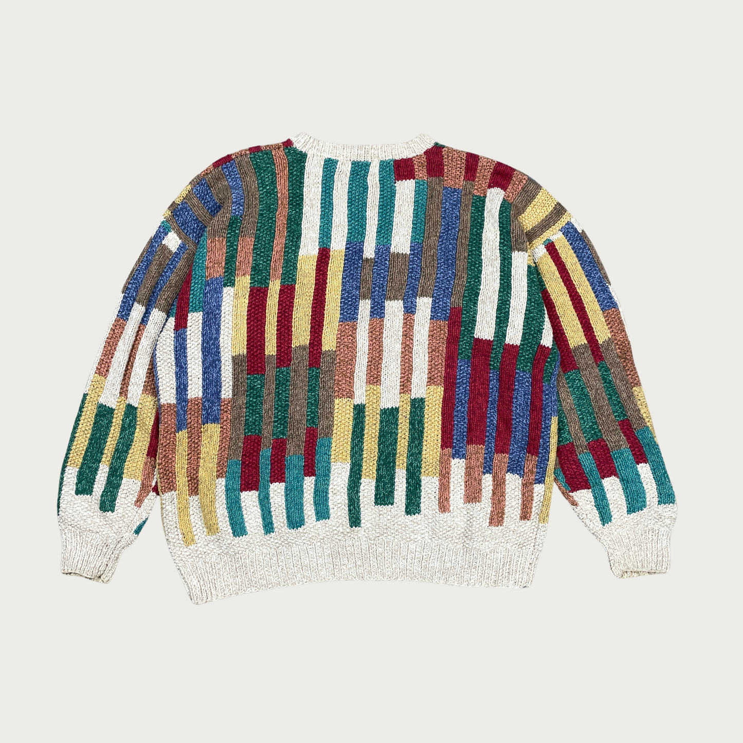 (XL) Hand Knitted Striped Color Block Sweater