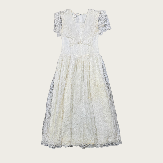 (S) 80s Gunne Sax White Lace Midi Dress