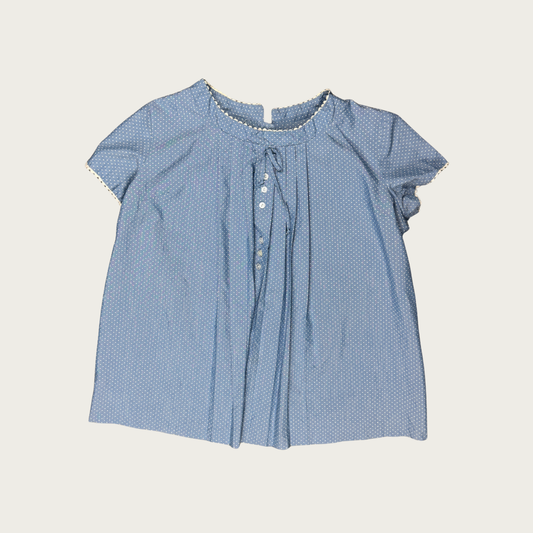 (XL) 80s Blue/White Polka Dot Blouse