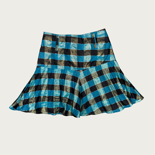 (XXS/XS) Custom Reworked Vintage Teal Plaid Mini Skirt