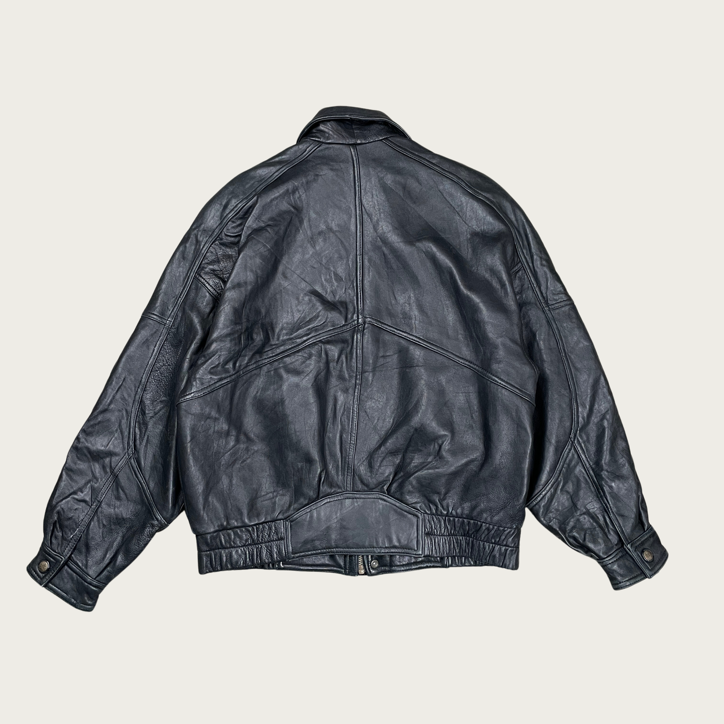 (L) Black Leather Bomber Jacket