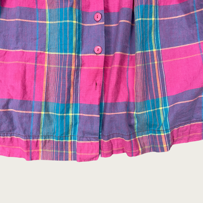 (M) Vintage Multicolor Plaid Button Front Midi Dress
