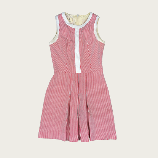 (S) 60s/70s Red Pinstripe Pleated Dress