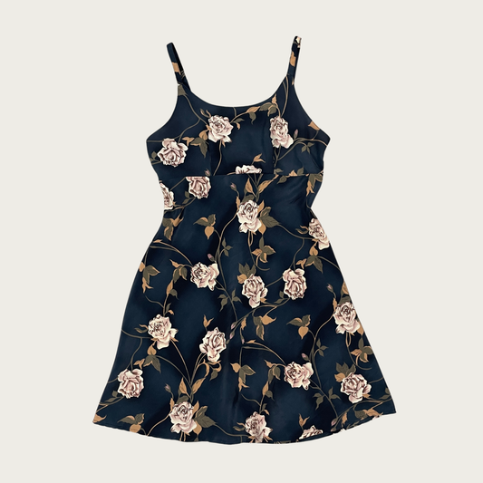 (S) 90s/Y2K Black Floral Mini Dress