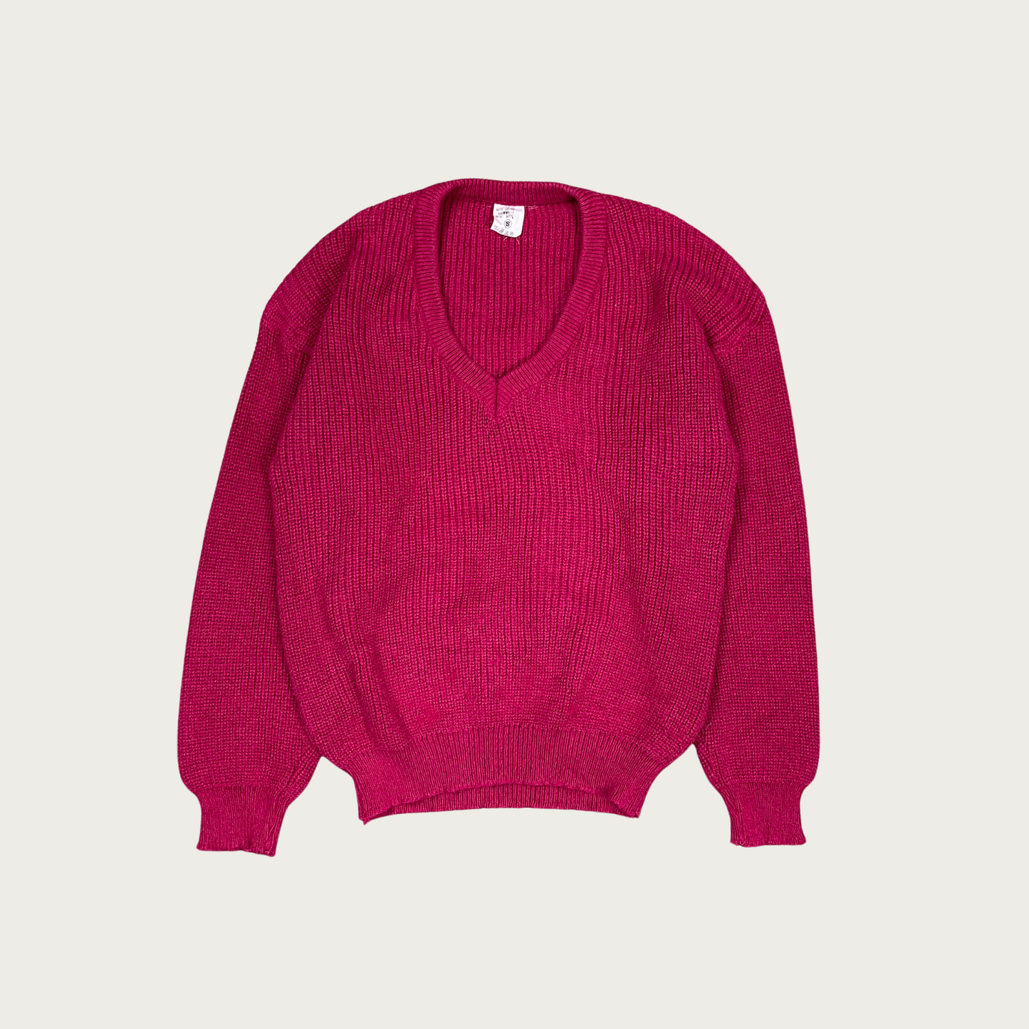 (S) Raspberry V Neck Sweater