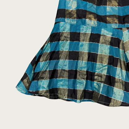 (XXS/XS) Custom Reworked Vintage Teal Plaid Mini Skirt