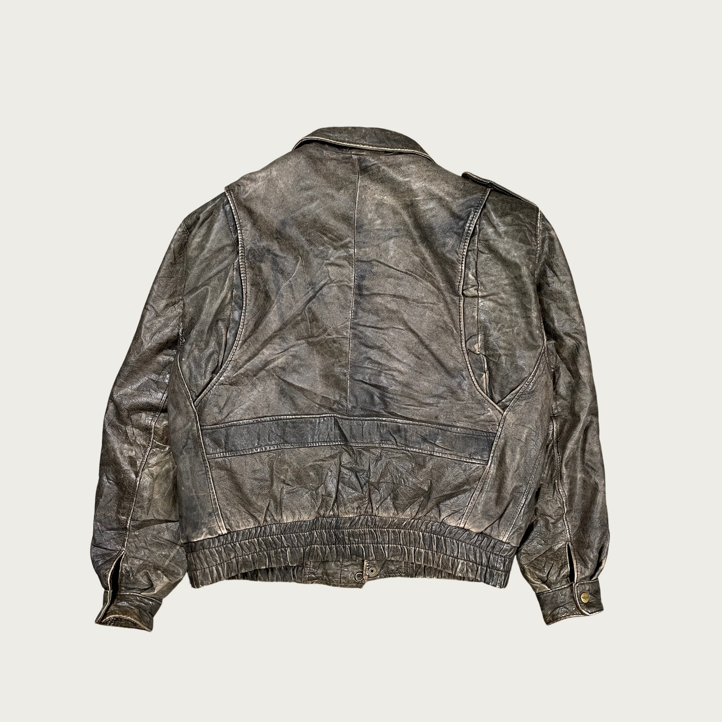 (L) Stone Washed Leather Bomber Jacket