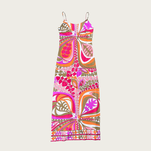 (S) 60s/70s Groovy Print Maxi Dress