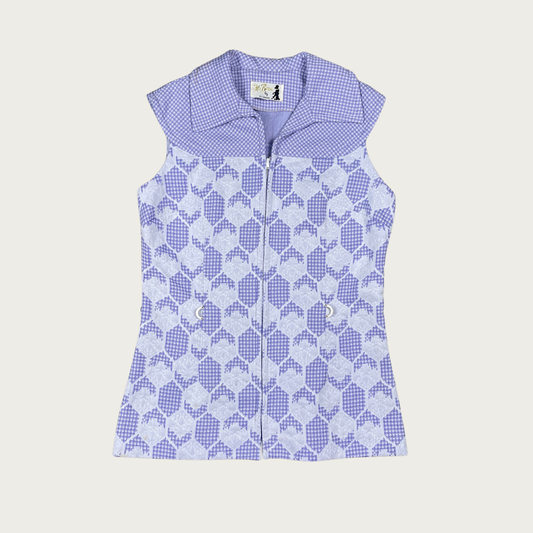 (M) 60s/70s Purple Gingham Patterned Mini Dress
