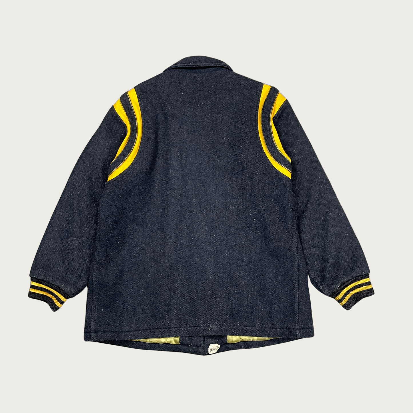 (M) 60s Navy Blue and Yellow Wool Varsity Coat