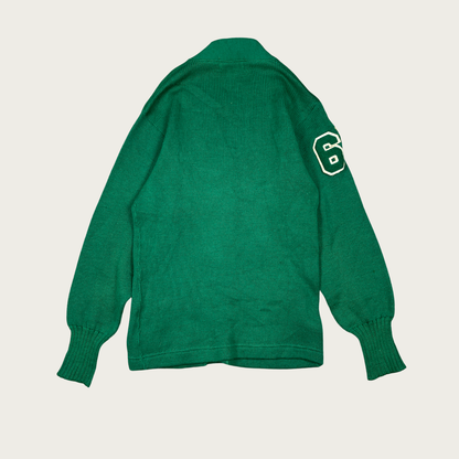 (S) 60s Green Wool Varsity Letterman Cardigan