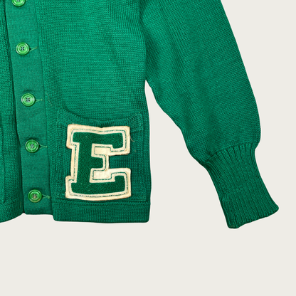 (S) 60s Green Wool Varsity Letterman Cardigan