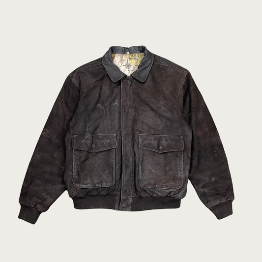 (XL) Dark Brown Suede Bomber Jacket