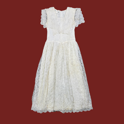 (S) 80s Gunne Sax White Lace Midi Dress