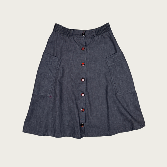 (S) 70s/80s Gray Denim Button Skirt
