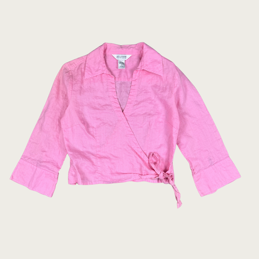 (M/L) Pink Linen Wrap Top