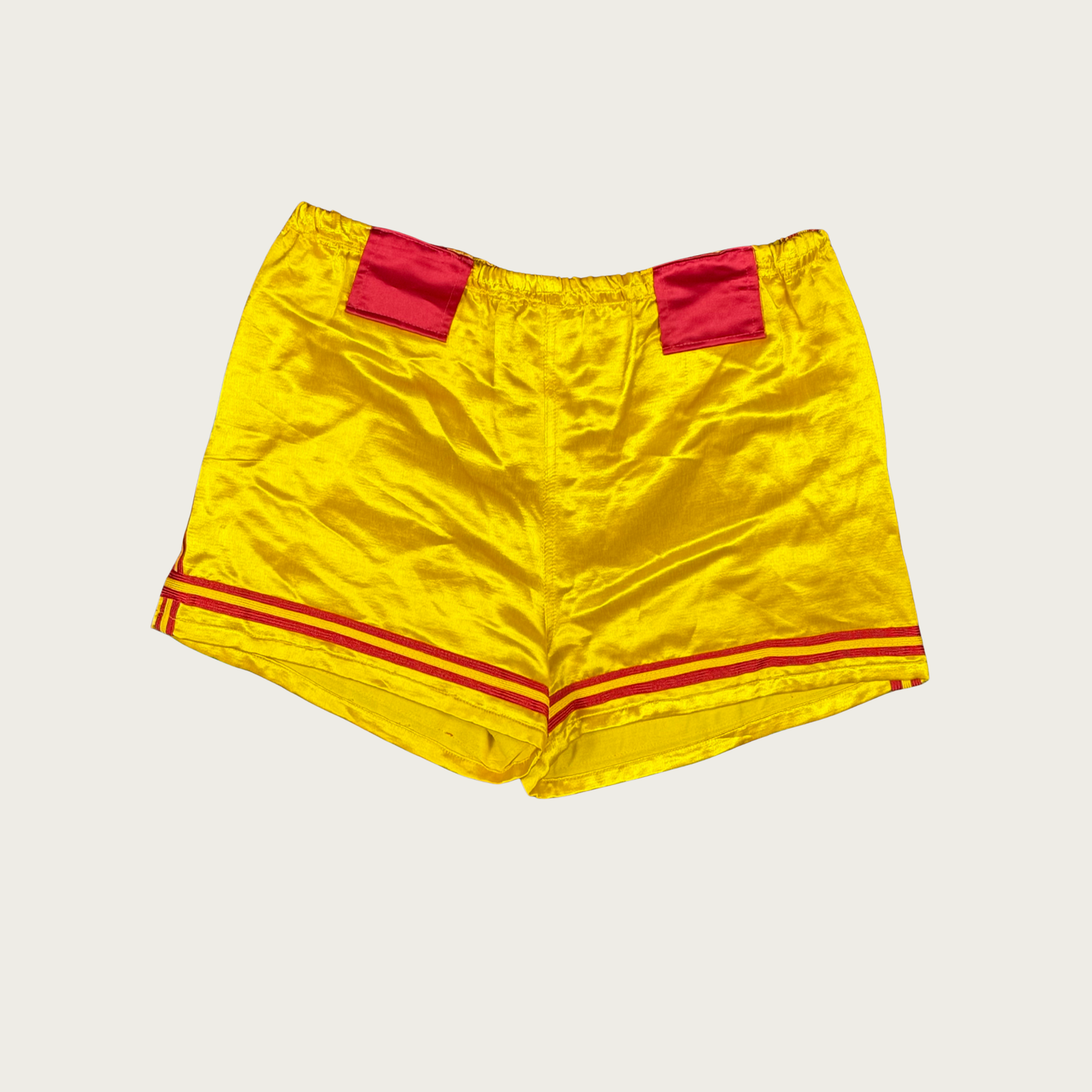 (S/M) 60s/70s Yellow/Red Satin Athletic Shorts