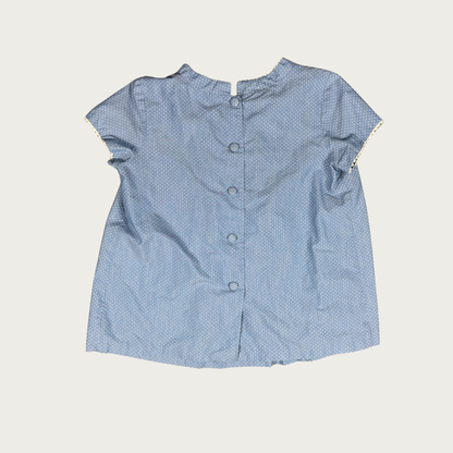 (XL) 80s Blue/White Polka Dot Blouse