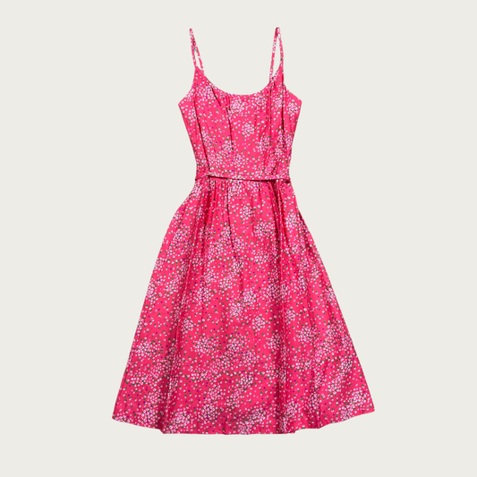(S) 70s Pink Floral Midi Dress