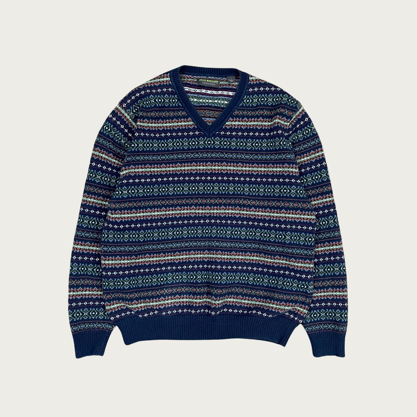 (L) Striped Fair Isle Pattern Sweater