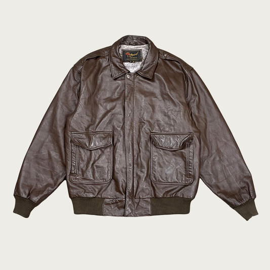 (L) Brown Leather Bomber Jacket