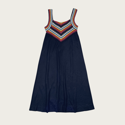 (S) Multicolor Chevron Pattern Knit A-Line Midi Dress