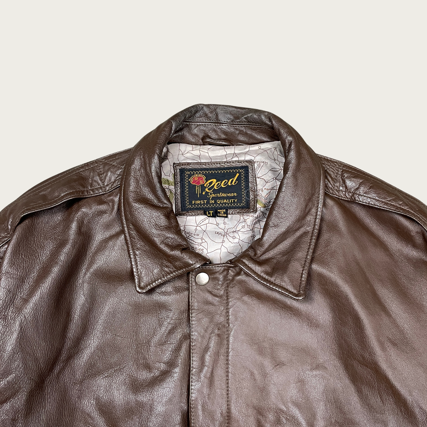 (L) Brown Leather Bomber Jacket