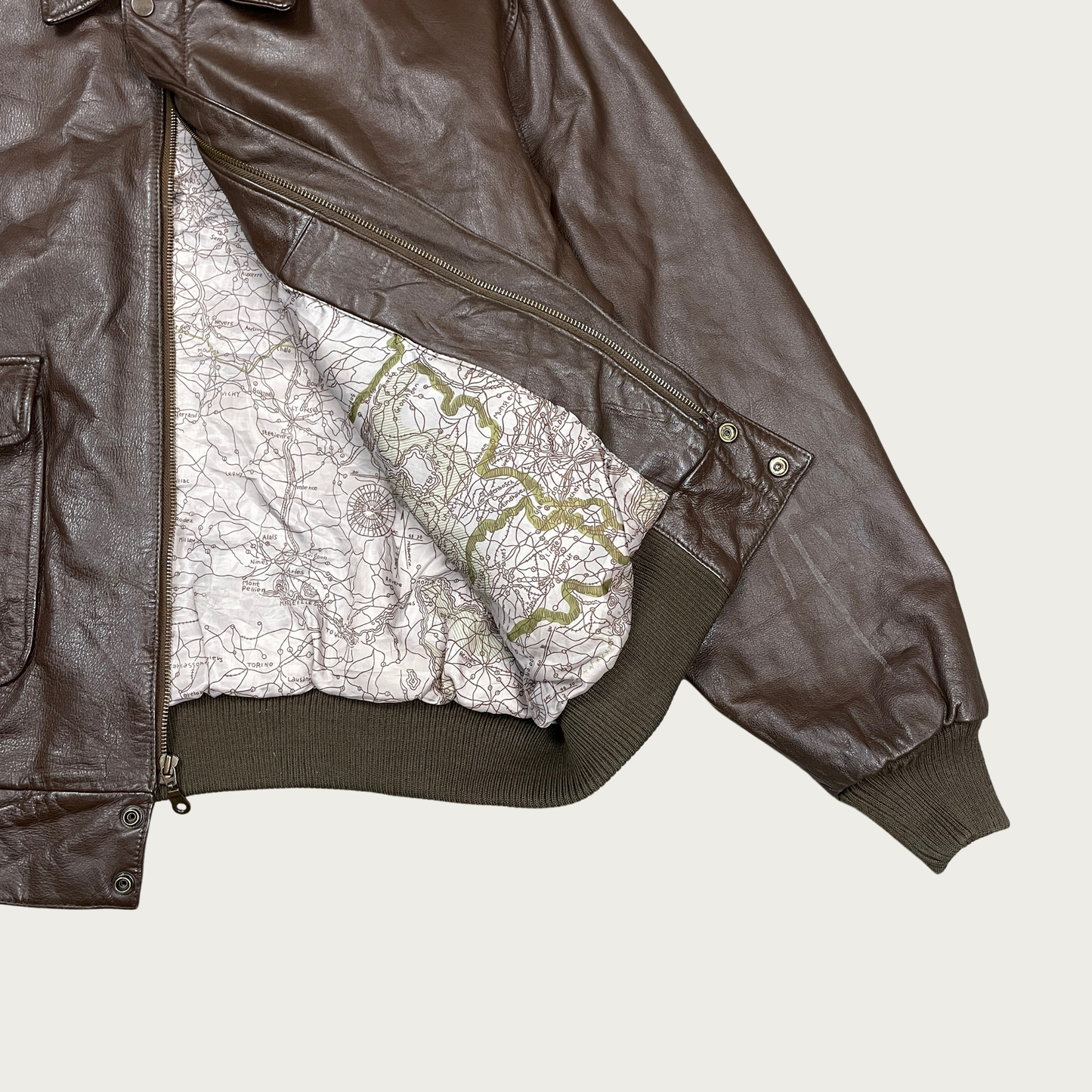 (L) Brown Leather Bomber Jacket