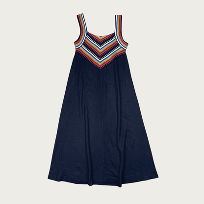 (S) Multicolor Chevron Pattern Knit A-Line Midi Dress