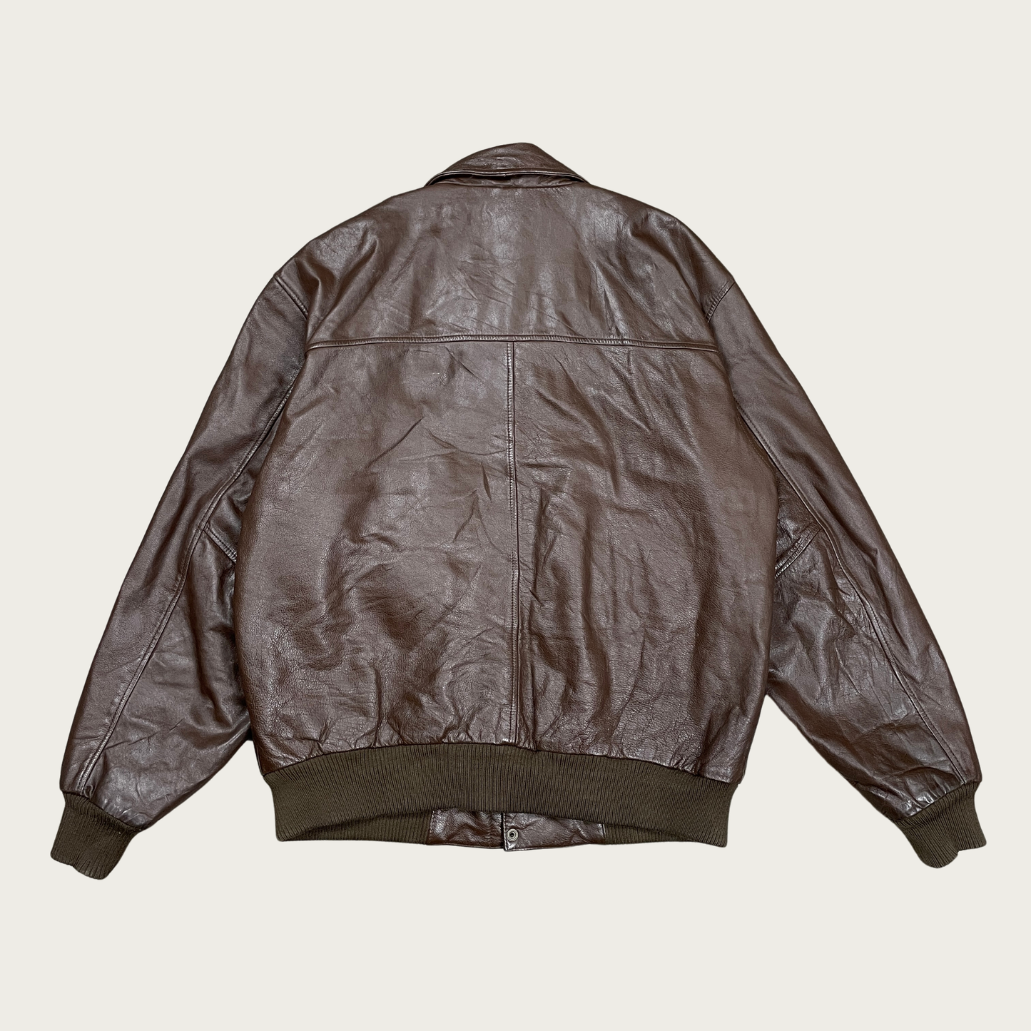 (L) Brown Leather Bomber Jacket