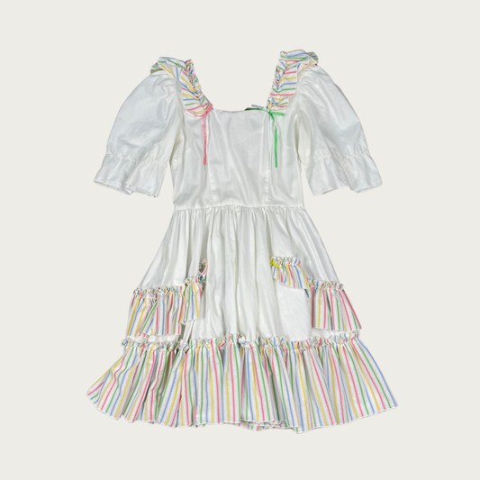 (M) Pastel Rainbow Vintage Square Dancing Ruffle Dress