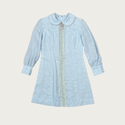 (M) 60s/70s Light Blue Semi Sheer Collared Mini Dress (M) 60s/70s Light Blue Semi Sheer Collared Mini Dress