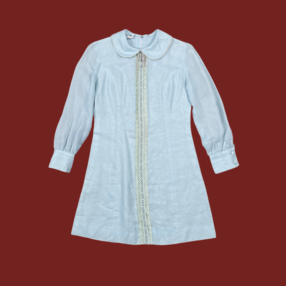 (M) 60s/70s Light Blue Semi Sheer Collared Mini Dress (M) 60s/70s Light Blue Semi Sheer Collared Mini Dress