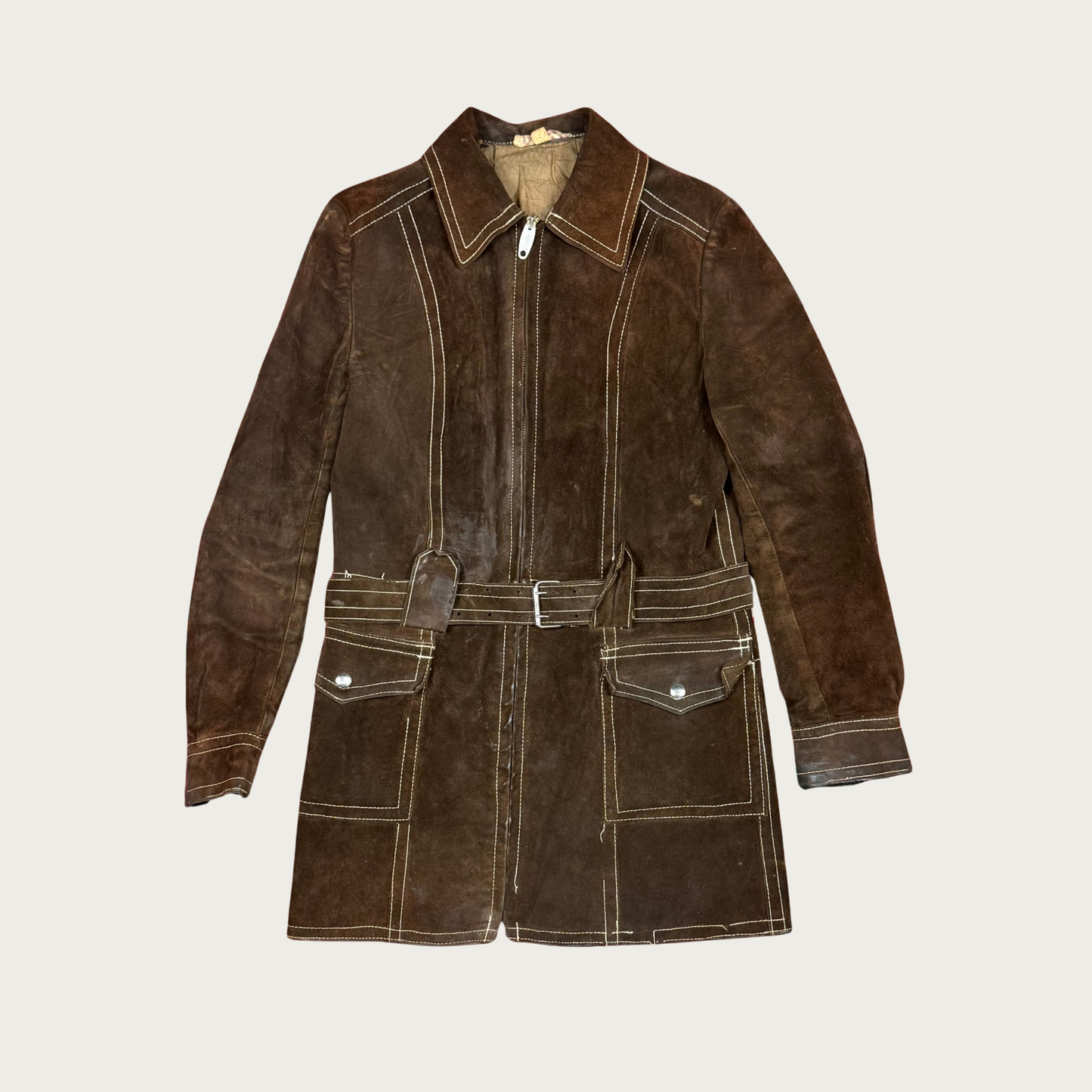 (XS/S) 70s Brown Suede Longline Jacket