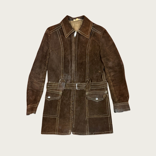 (XS/S) 70s Brown Suede Longline Jacket